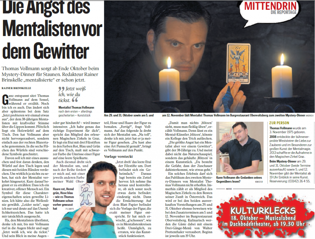 Presse - Kleine Zeitung 12 10 2014 - Bericht Krimidinner - klein